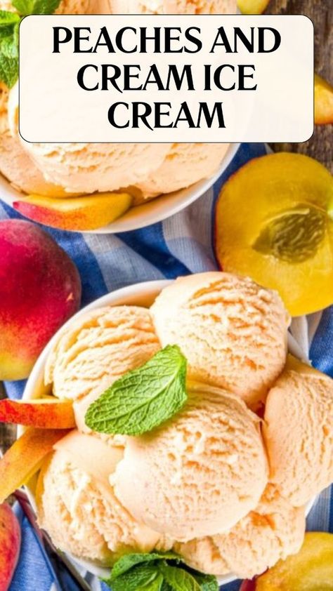 Peaches And Cream Ice Cream Recipe is made of fresh peaches, heavy cream, and sugar it serves six and takes about 30 minutes to prepare, plus several hours to freeze. This delightful homemade ice cream is perfect for a summer treat. Peach Ice Cream Homemade, Creamsicle Ice Cream Recipe, Peaches And Cream Ice Cream, Peach Ice Cream Recipe, Homemade Peach Ice Cream, Peach Muffins, Baked Peach, Peach Ice Cream, Peach Ice Tea