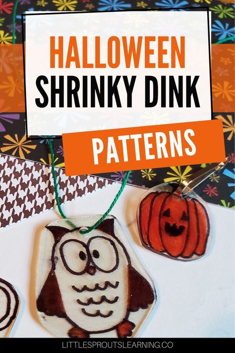 Halloween is just around the corner and we have some really fun Halloween shrinky dink patterns to share with you. Halloween Shrinky Dink Ideas, Shrinky Dink Ideas, Shrinky Dink Crafts, Shrinky Dink Jewelry, Shrinky Dink Earrings, Halloween Downloads, Teal Pumpkin, Plastic Pumpkins, Homemade Art