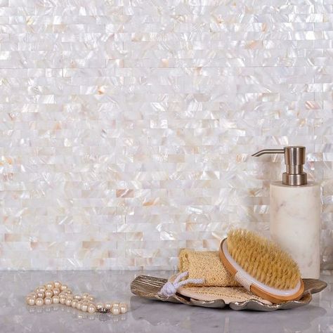 Mother of Pearl Tile Gold Tiles Bathroom, Mosaic Tiles Kitchen Backsplash, Seashell Tile, Gold Mosaic Tile, Pearl Backsplash, Mother Of Pearl Backsplash, Shell Mosaic Tile, Textured Tile, Mother Of Pearl Mosaic