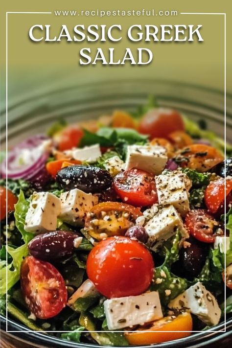 A refreshing and vibrant classic Greek salad that combines crisp vegetables, briny olives, and creamy feta, making it the perfect side dish or light meal. Classic Greek Salad, Green Bean Salad Recipes, Creamy Feta, Green Bean Salads, Bean Salad Recipes, Feta Salad, Kalamata Olives, Greek Salad, Perfect Side Dish