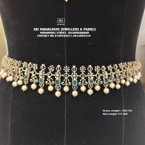 Simple Diamond Vaddanam Design, 2 In 1 Diamond Vaddanam Designs, Vadanam And Haram 2 In 1, Diamond Waist Belt, Diamond Ottiyanam, Diamond Oddiyanam, Vaddanam Diamond, Diamond Haram Indian, Vaddanam Models