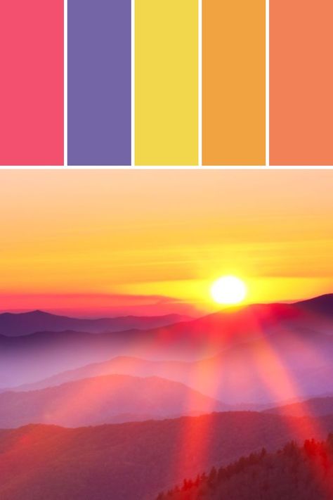 Sunrise Colors Palette, Sunrise Color Palette Mornings, Sunrise Colour Palette, Sunrise Color Palette, Bohemian Color Palette, Color Cube, Sunset Color Palette, Sunrise Colors, Summer Bedroom