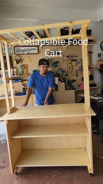 Collapsible Food Cart Cart Display Design, Staff Snack Cart, Diy Food Cart Ideas, Foldable Candy Cart, Collapsible Checkout Stand, Diy Catering Cart, Pop Up Bakery Stand, Drink Vendor Booth Ideas, Diy Collapsible Bar