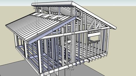 House Frame, upper story, Clerestory roof and windows #Clerestory #Framing #House #Unfinished Shed Roof Design, Roof Truss Design, House Frame, Skillion Roof, Beam Structure, Modern Shed, Steel Frame House, House Roof Design, Shed Plan