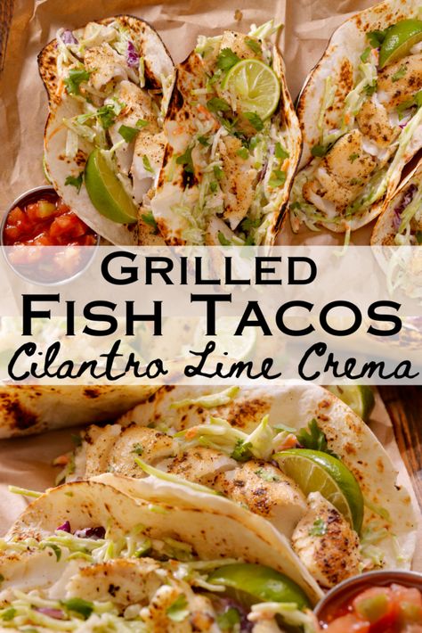 Dinner For Summer, Cilantro Tacos, Fish Taco Sauce, Grilled Fish Tacos, Fish Dinner Recipes, Fish Tacos Recipe, Fish Recipes Healthy, Fish Dinner, Grilled Fish