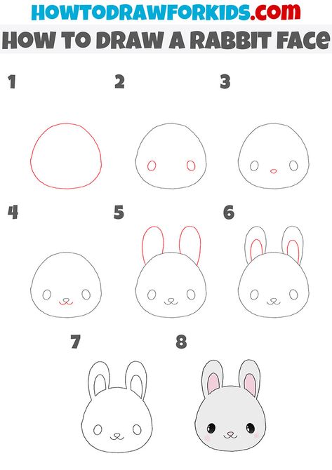 How To Draw Easter Bunny Step By Step, Rabbit Face Drawing, Easy Bunny Drawing, Draw A Rabbit, Face Step By Step, Simple Face Drawing, Drawing Hacks, Rabbit Face, Easy Animal Drawings