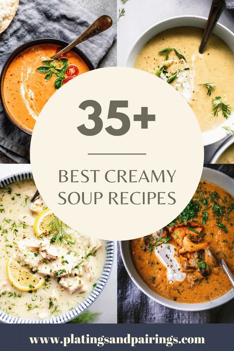 This handy guide will help you find over 35+ of the BEST creamy soup recipes to make for the chilly winter months! Soup With Beans, Spicy Lentil Soup, Chicken Gnocchi Soup Recipe, Creamy Soup Recipes, Red Pesto, Weeknight Recipes, Chicken Gnocchi Soup, Tomato Bisque, Potato Leek Soup