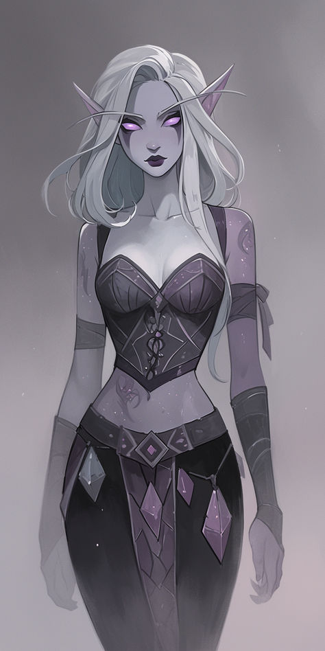 Dnd Dhampir Female, Skaven Female, Dark Elf Female Character Design, Female Drow Character Design, Dnd Tiefling Wizard, Tiefling Monk Female, Drow Elf Female Character Design, Character Body Reference, Elf Drawings Female