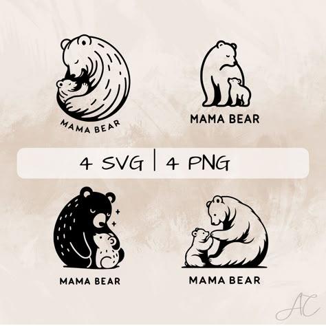 Bear And Cub Tattoo, Momma Bear Tattoo, Mama Bear Design, Mama Bear Baby Bear, Mama Bear Svg, Cubs Tattoo, Mamma Bear, Mom Bear, Mom Clipart