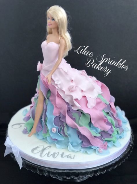 Barbie Doll Cakes For Girls Birthday, Pink Cake Decorating Ideas, Pink Birthday Cake Ideas, Barbie Themed Cake, Dress Cakes, Dolly Varden Cake, Fashionista Cake, Barbie Dress Cake, Doll Cake Designs