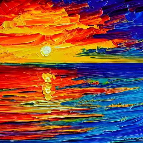 Sunset painted with oil paints, a bright... | Premium Photo #Freepik #photo #sea-pattern #water-pattern #sea-texture #ocean-pattern Bright Oil Paintings, Sea Texture, Photo Sea, Ocean Pattern, Water Pattern, Sea Pattern, Bright Pictures, Pallet Painting, Art Desk