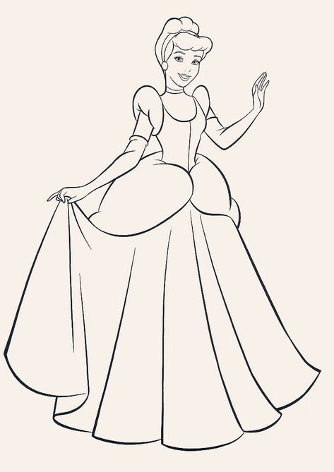 Disney Princess Drawings Cinderella, Cinderella Pencil Drawing, Drawing Ideas Cinderella, Disney Cinderella Drawing, Cinderella Cartoon Drawing, Sketch Of Cinderella, Disney Drawings Cinderella, Easy Cartoon Drawings Disney Princesses, Cinderella Colouring Pages