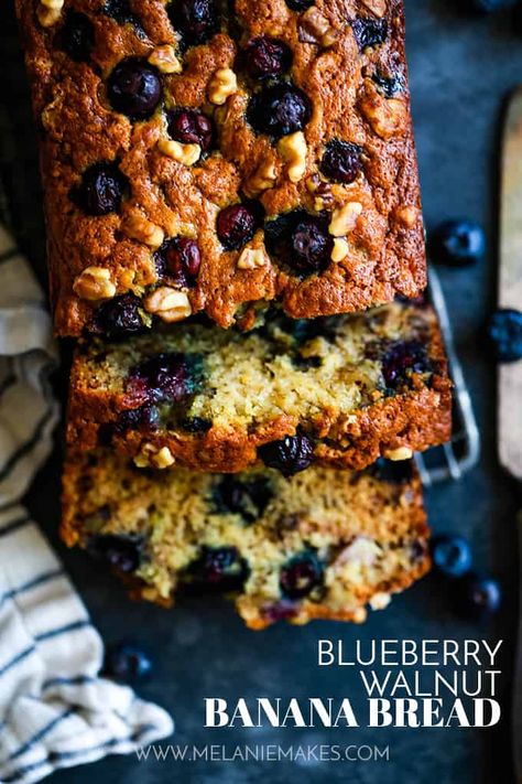 Walnut Banana Bread Recipe, Banana Blueberry Bread, Travel Cakes, Walnut Banana Bread, Walnuts Recipe, Banana Walnut Bread, Blueberry Loaf, Blueberry Banana Bread, Bake Bread