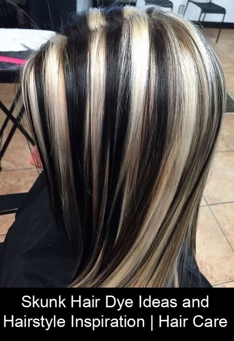 Skunk Hair Dye Ideas and Hairstyle Inspiration | Hair Care Chunky Blonde Highlights, Skunk Hair, Hair Color Streaks, Dyed Hair Inspiration, Hair Streaks, Brown Hair With Blonde Highlights, Pretty Hair Color, Color Images, Hair Stylies