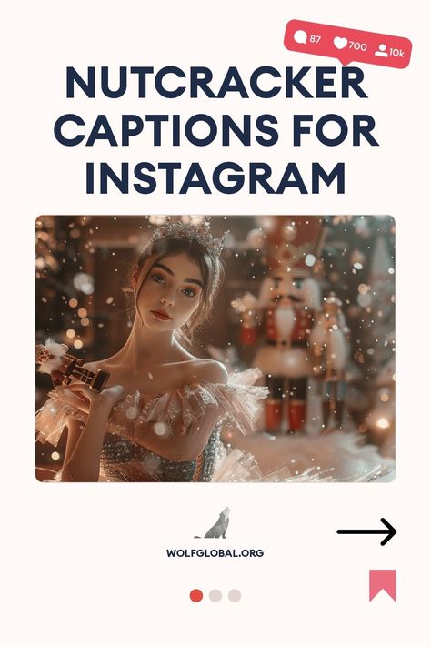 Promotional graphic for 'Nutcracker Captions for Instagram' featuring a woman holding a nutcracker, with festive background.
List of ballet-themed checklist items with emojis and a "Get 100+ More" button at the bottom.
Woman with laptop, social media engagement images, and an invitation to join a platform for likes and comments. Nutcracker Christmas Quotes, Nutcracker Captions Instagram, Nutcracker Sayings, Nutcracker Quotes, Captions For Photos, Funny Nutcracker, Holiday Puns, Ballet Quotes, October Quotes