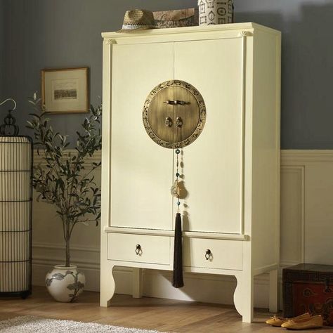 Our beautifully, handcrafted Wedding Cabinet in Cream Lacquer with delightful etched hardware.  Traditionally the cabinets would have been given as part of a Chinese bride's dowry, filled with silks, fabrics or clothes. Use today as a small wardrobe or as a statement piece in a living room.  #sale #wintersale #weddingcabinet #chinesefurniture #luxuryfurniture Chinese Bedroom Ideas, Chinese Cupboard, Asian Cabinet, Wedding Cabinet, Bay Window Living Room, Spanish Home Decor, Chinese Cabinet, Classical Furniture, Asian Interior