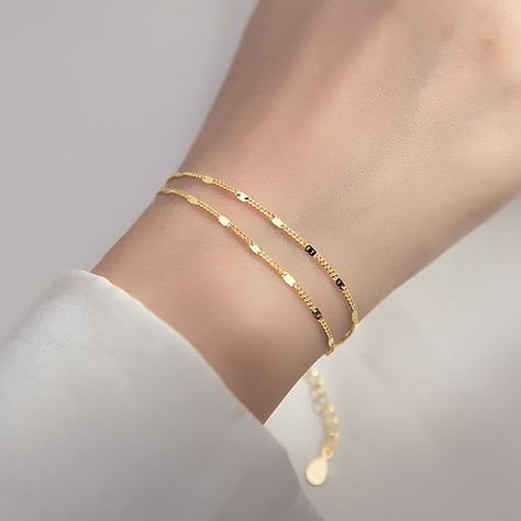 Shiny Bracelets, Double Chain Bracelet, Hand Accessories, Link Chain Bracelet, Layered Chains, Simple Bracelets, Elegant Bracelet, Minimalist Bracelet, Dainty Bracelets