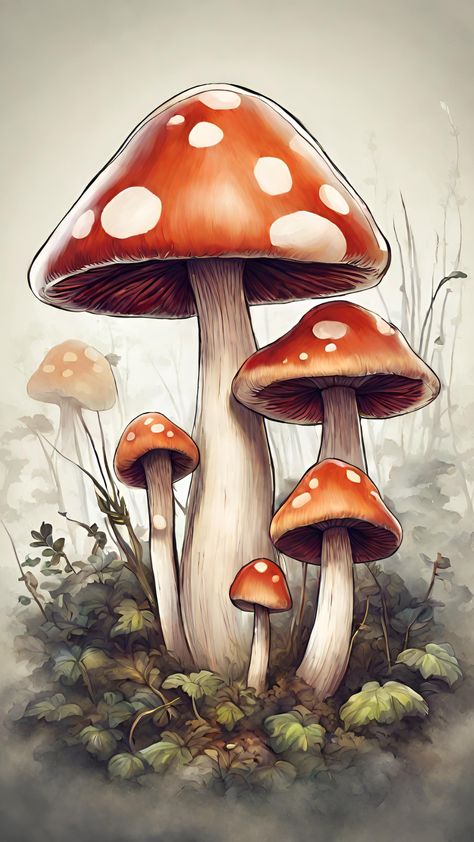 Giant Mushroom Drawing, Mushroomcore Aesthetic, Fall Mushrooms, Mushroom Aesthetic, Giant Mushroom, Woodland House, Butterfly Art Painting, Mushroom Drawing, Gouache Art