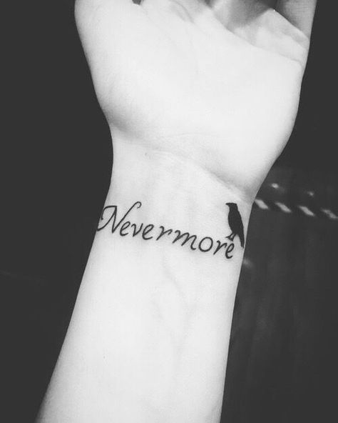 Raven Tattoo Nevermore, The Raven Edgar Allen Poe Tattoo, Raven Edgar Allen Poe Tattoo, Poe Tattoos For Women, Nevermore Tattoo Raven, Tattoos For Women First Tattoo, Edgar Allen Poe Inspired Tattoos, The Raven Tattoo Edgar Allen Poe, Edgar Allen Poe Quotes Tattoo