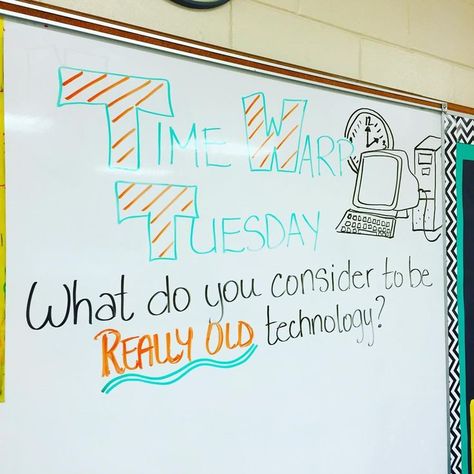 Technology Tuesday. What do you consider old technology? Whiteboard Writing, Whiteboard Prompts, Whiteboard Questions, Whiteboard Ideas, Whiteboard Messages, Daily Questions, Morning Board, White Boards, Daily Message