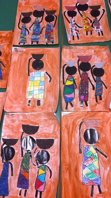 Body made with doodles and bowl have label of what is being carried African Art For Kids, South Africa Art, Africa Craft, African Art Projects, African Theme, African Crafts, Afrique Art, Afrikaanse Kunst, Africa Art