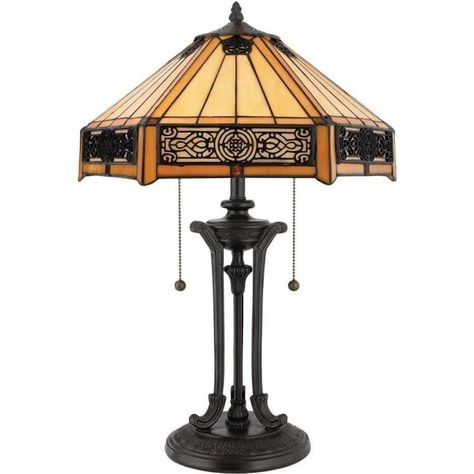 Elstead Lighting Quoizel Indus 2 Light Table Lamp In Vintage Bronze Finish And Tiffany Glass Shade - Lighting Type from Castlegate Lights UK Gothic Lamp, Lampe Art Deco, Tall Table Lamps, Traditional Table Lamps, Tiffany Style Table Lamps, Modern Gothic, Tiffany Table Lamps, Tiffany Lamp, Tiffany Art