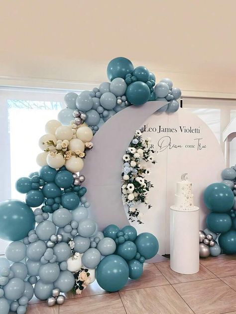 Arch Backdrop Ideas, Blue Birthday Themes, Moon Baby Shower Theme, One Year Birthday Cake, Outer Space Baby Shower, Baby Shower Garcon, Boho Party Decorations, Balloon Garland Diy, Balloon Arch Kit