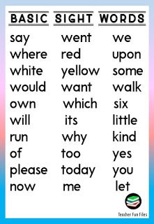 Sight Words Chart, Sigh Words, Primary Worksheets, High Frequency Word List, High Frequency Sight Words, Teacher Fun Files, Word Reading, Basic Sight Words, Teacher Files