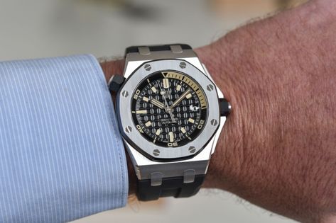 Audemars Piguet Royal Oak Offshore Diver White Gold 15720CN Review Audemars Piguet Royal Oak Offshore, Monochrome Watches, Royal Oak Offshore, Gold Pin, Audemars Piguet Royal Oak, Royal Oak, Dive Watches, Audemars Piguet, Casio Watch