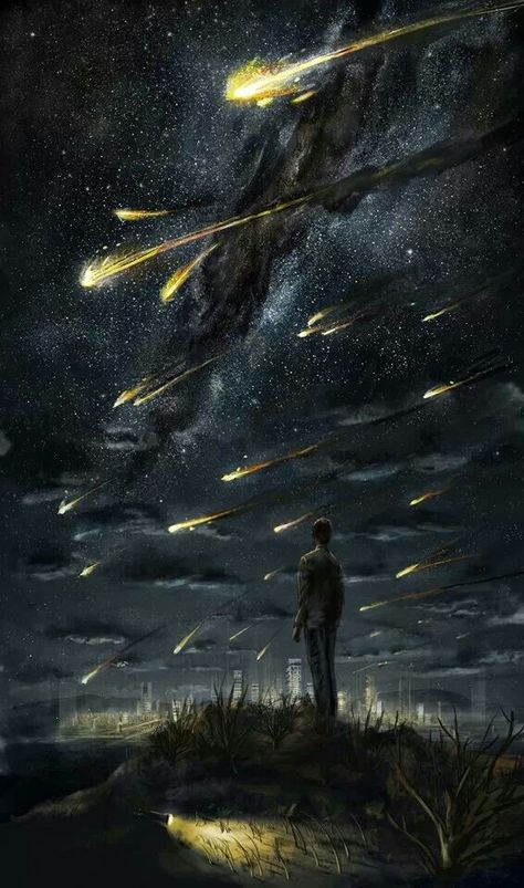 Meteor by Brandon Stricker Charcoal Drawings, A Sky, Digital Art Illustration, Arte Fantasy, 판타지 아트, Pics Art, Fantasy Landscape, Fantasy World, Urban Art