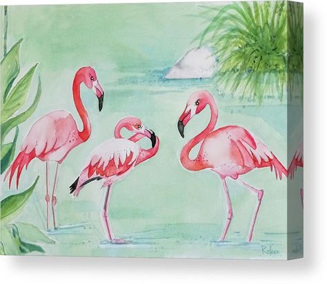 Bathing Beauties Canvas Print by Roleen Senic. All canvas prints are professionally printed, assembled, and shipped within 3 - 4 business days and delivered ready-to-hang on your wall. Choose from multiple print sizes, border colors, and canvas materials. Flamingo Paintings, Flamingo Artwork, Flamingo Tattoo, Flamingo Pictures, Flamingo Canvas, Flamingo Craft, Flamingo Art Print, Flamingo Wall Art, Flamingo Painting