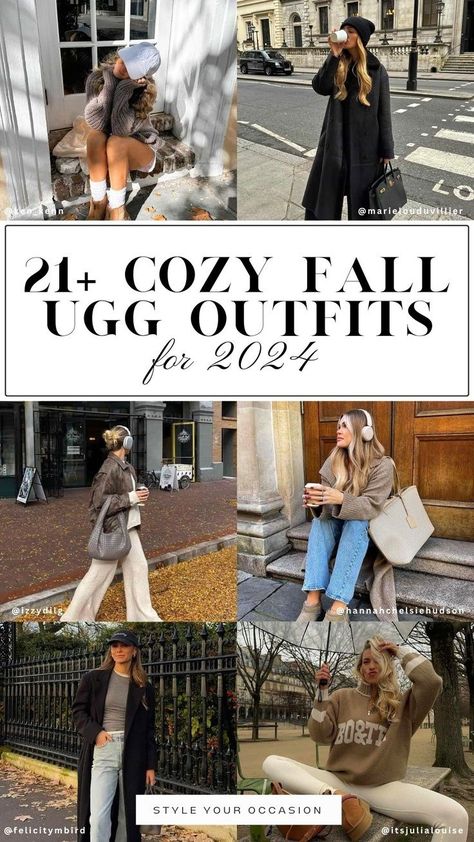 Wondering how to style Uggs in 2024? You’ll love our list of stylish and cute Uggs outfit ideas for fall, winter, and beyond! Whether you’re looking for casual outfit ideas for Tasman uggs, classic uggs, mini uggs, or platform we have the perfect grey, black and brown ugg outfit ideas for cozy fall style. Fall outfits 2024, casual outfits, cozy outfits, back to school outfits uggs, winter outfits 2024 Ugg Trends, Brown Ugg Outfit, Mini Ugg Outfit, Ugg Outfit Ideas, Outfits Uggs, How To Style Uggs, Uggs Outfit Ideas, Style Uggs, Uggs Mini