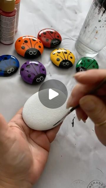 Lory Aucelluzzo on Instagram: "Come and paint a rainbow ladybug with me. This one will make you smile 🌈 
#paintingrainbows" Lady Bug Painted Rocks, Rock Crafts Diy, Ladybug Rocks, Garden Rock Art, Rock Painting Tutorial, Diy Rock Art, Bug Crafts, Art Pierre, Stone Art Painting