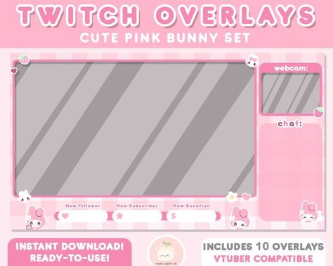 10x Twitch Cute Pink Bunny Stream Overlay | Webcam Vtuber Overlays | Aesthetic, Bundle Twitch Streamer Layout | Kawaii Twitch Overlay S https://etsy.me/3lAjA9z #etsy #pink #purple #twitchpack #twitchcute #twitch #twitchoverlay #vtuberoverlay #streamoverlay Sanrio Twitch Overlay, Kawaii Twitch Overlay, Vtuber Twitch Overlay, Pink Twitch Overlay, Vtuber Overlay Design, Streamer Layout, Vtuber Layout, Pink Vtuber, Twitch Overlay Templates