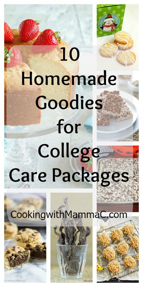 10 Homemade Goodies for College Care Packages - If you need care package ideas, check out these recipes, plus my tips for sending a care package to your college student! Homemade Care Package, College Snacks, Halloween Care Packages, Care Package Ideas, Food Gift Baskets, Homemade Goodies, Package Ideas, College Meals, College Care Package