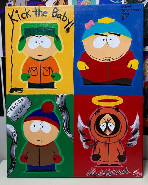 Southpark Painting Easy, Painting Ideas South Park, Rugrats Painting Canvas, South Park Canvas Painting, South Park Painting, Colorful Canvas Art, Paint Inspo, South Park Anime, Cute Canvas Paintings