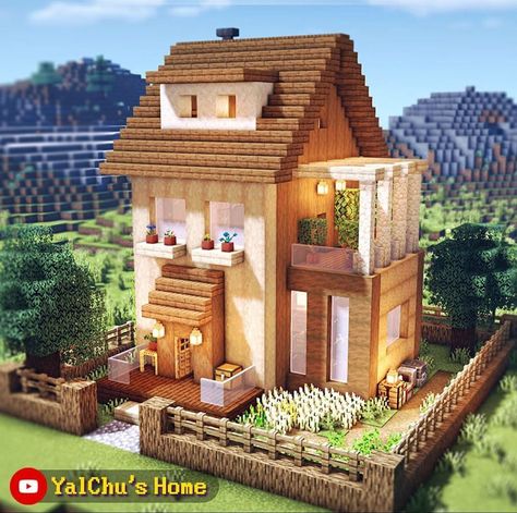 Mc Cottagecore, Minecraft Wooden House, Minecraft House Tutorial, House Tutorial, Minecraft Interior, Minecraft Interior Design, Bangunan Minecraft, Minecraft Modern, Minecraft Cottage