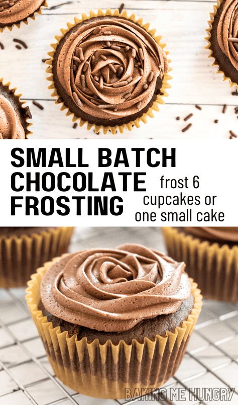 This Small Batch Chocolate Frosting is perfect for a small cake, half a dozen cupcakes, or half a batch of brownies. Made with four simple ingredients and only 5 minutes of time! Small Batch Of Chocolate Frosting, Small Batch Chocolate Frosting Recipe, Half Batch Cupcakes, Small Batch Ermine Frosting, Small Batch Of Frosting, Small Batch Cupcake Recipe, Small Batch Frosting, Small Batch Chocolate Frosting, Chocolate Frosting Easy