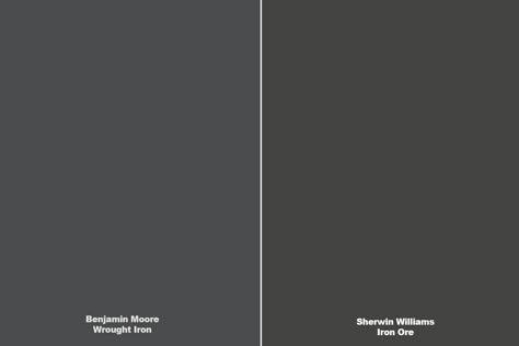 Benjamin Moore Wrought Iron (2124-10) is the perfect almost-black paint color for cabinets, kitchen island, accent walls and even moody exteriors. It has subtle undertones that stop it from being all-out black and instead soften it up. But is it the right color for you? Wrought Iron Vs Peppercorn Paint, Benjamin Moore Black Cabinets, Black Paint Cabinets, Black Magic Benjamin Moore, Bm Wrought Iron Exterior, Bm Wrought Iron Cabinets, Black Paint Colors For Cabinets, Iron Ore Benjamin Moore, Benjamin Moore Wrought Iron Exterior