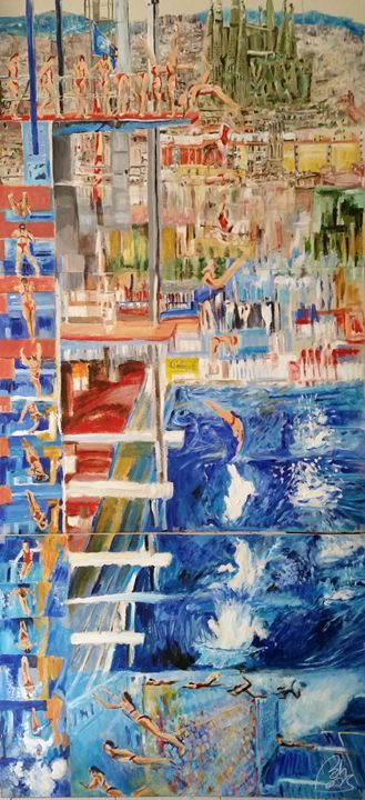 Competition Painting, Metamodernism, Springboard Diving, Artist Palettes, Water Woman, Palettes Color, Element Water, Spring Boards, Water Containers