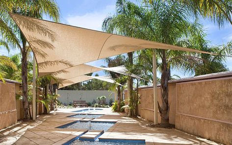 Pool Shade, Sail Canopies, Backyard Shade, Backyard Canopy, Outdoor Awnings, Garden Canopy, Shade Sails, Pergola Design, Sun Sail Shade