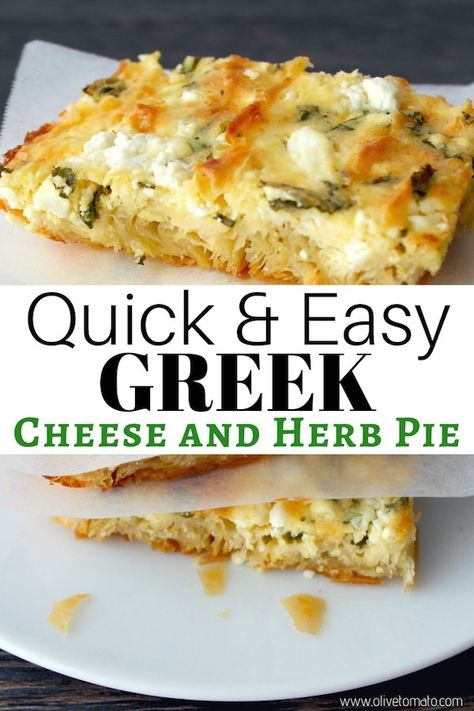 Easy Greek Cheese and herb pie Greek Cheese Pie, Greek Cheese, Pie Easy, Macedonian Food, Easy Mediterranean Diet Recipes, Cheese Pie, Fry Recipes, Greek Cooking, Greek Dishes