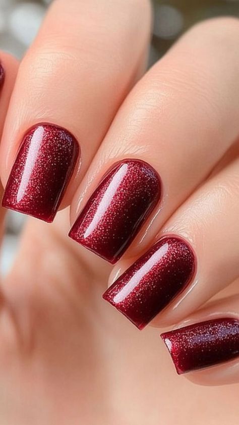 Square Fall Nail Designs, Square Fall Nails, Cranberry Nails, Shimmer Nails, Fall Nail Ideas, Wine Nails, Gold Hair Colors, Copper Glitter, Fall Manicure