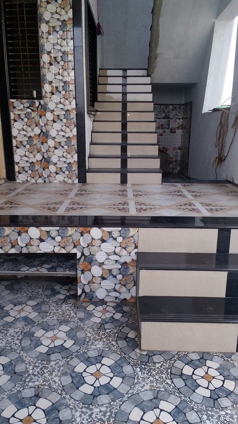 Indian House Front Wall Tiles Design, Front Wall Tiles, Bathroom Wall Tiles Design, Marble Inlay Designs, Stairs Tiles Design, Bathroom Wall Tile Design, Prabhas Actor, India House, Small House Elevation