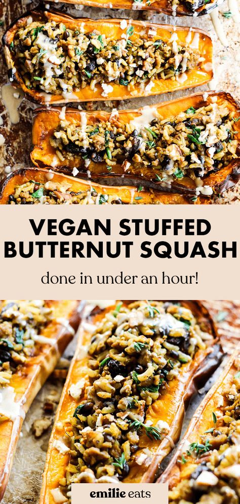 Vegan Stuffed Acorn Squash, Savory Quinoa, Stuffed Acorn Squash, Acorn Squash Recipes, Easy Dinner Recipe, Vegan Thanksgiving, Acorn Squash, Squash Recipes, Vegan Dinner