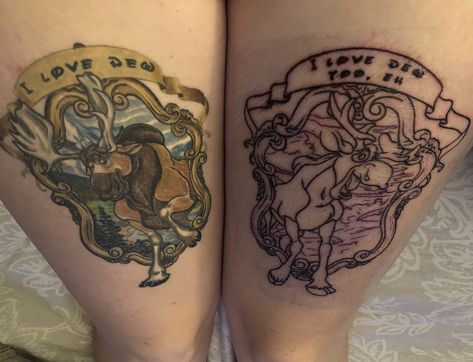 Tuke and Rutt   #disneytattoo #rutt #tuke #brotherbear #tattoo #ilovedew #ilovedewtooeh #disney #moosetattoo #moose #brothers Moose Track Tattoo, Bear And Moose Tattoo, Moose And Squirrel Tattoo, Brother Bear Moose, Moose Line Tattoo, Brother Bear Tattoo, Alaska Tattoo, Moose Tattoo, Brother Bear