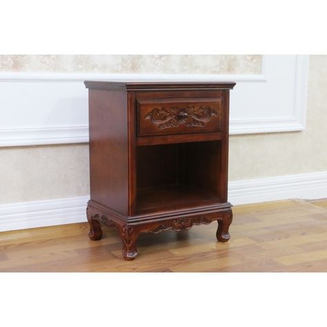 Windsor Carved Wood 1-Drawer Night Stand - On Sale - Bed Bath & Beyond - 22328588 Eclectic Nightstand, Caravan Home, Style Nightstand, Dark Walnut Stain, Coastal Furniture, Hall Table, Antique Lamps, Boho Chic Furniture, Storage Design