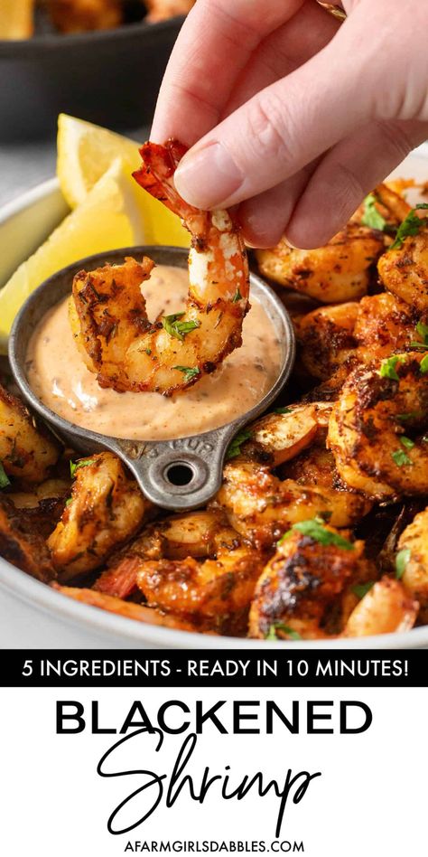 This Blackened Shrimp recipe is ready in 10 minutes, so easy! It features boldly-flavored, succulent shrimp, plus charred fresh lemon for a hit of bright acidity. Enjoy this versatile lean protein as an appetizer or main entree - or toss the shrimp into salads, tacos, or rice bowls! Charred Lemon, Blackened Shrimp, Bbq Shrimp, Grilled Shrimp Recipes, Yummy Seafood, Shrimp Dinner, Shrimp Recipes For Dinner, Shrimp Recipes Easy, Soup Recipes Slow Cooker