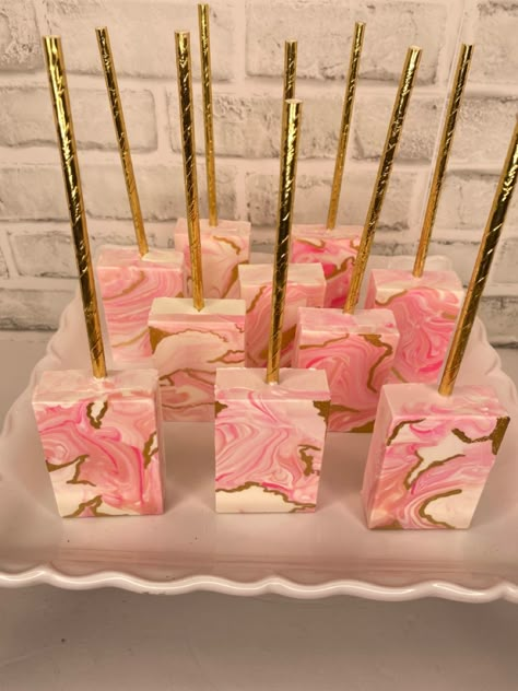 Pink Butterfly Candy Table, Chocolate Cover Rice Krispies, Sweet 16 Rice Krispie Treats, Rose Gold Rice Krispie Treats, Barbie Rice Krispie Treats, Dipped Rice Krispie Treats On A Stick, Treat Table Ideas Birthday, Pink Rice Crispy Treats, Sweet Treat Business