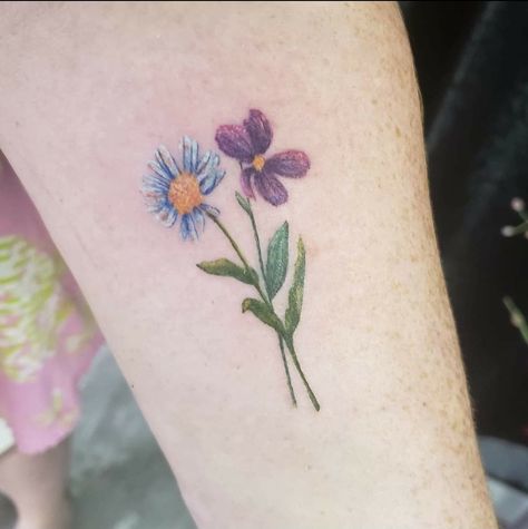 Aster Tattoo, Aster Flower Tattoos, Wheat Tattoo, Violet Flower Tattoos, Delicate Flower Tattoo, Violet Tattoo, Roses Lavender, Lavender Tattoo, Unique Floral Design